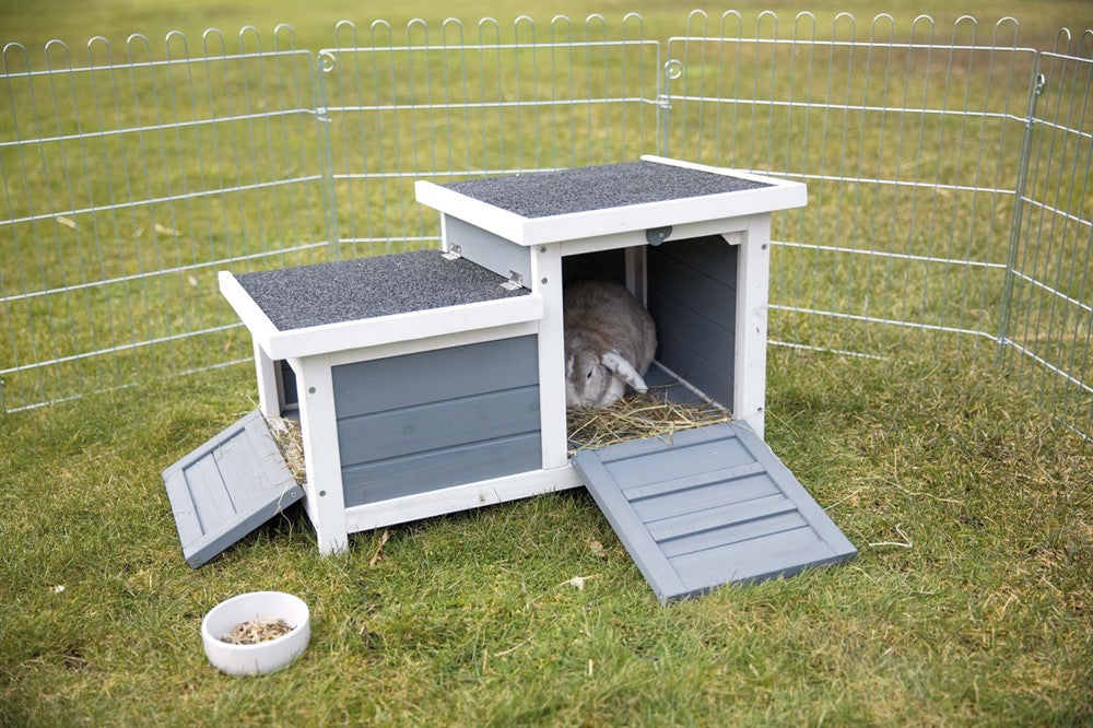 Trixie Smådjurshus Natura dubbel 70×h43×45 cm - Vit/grå