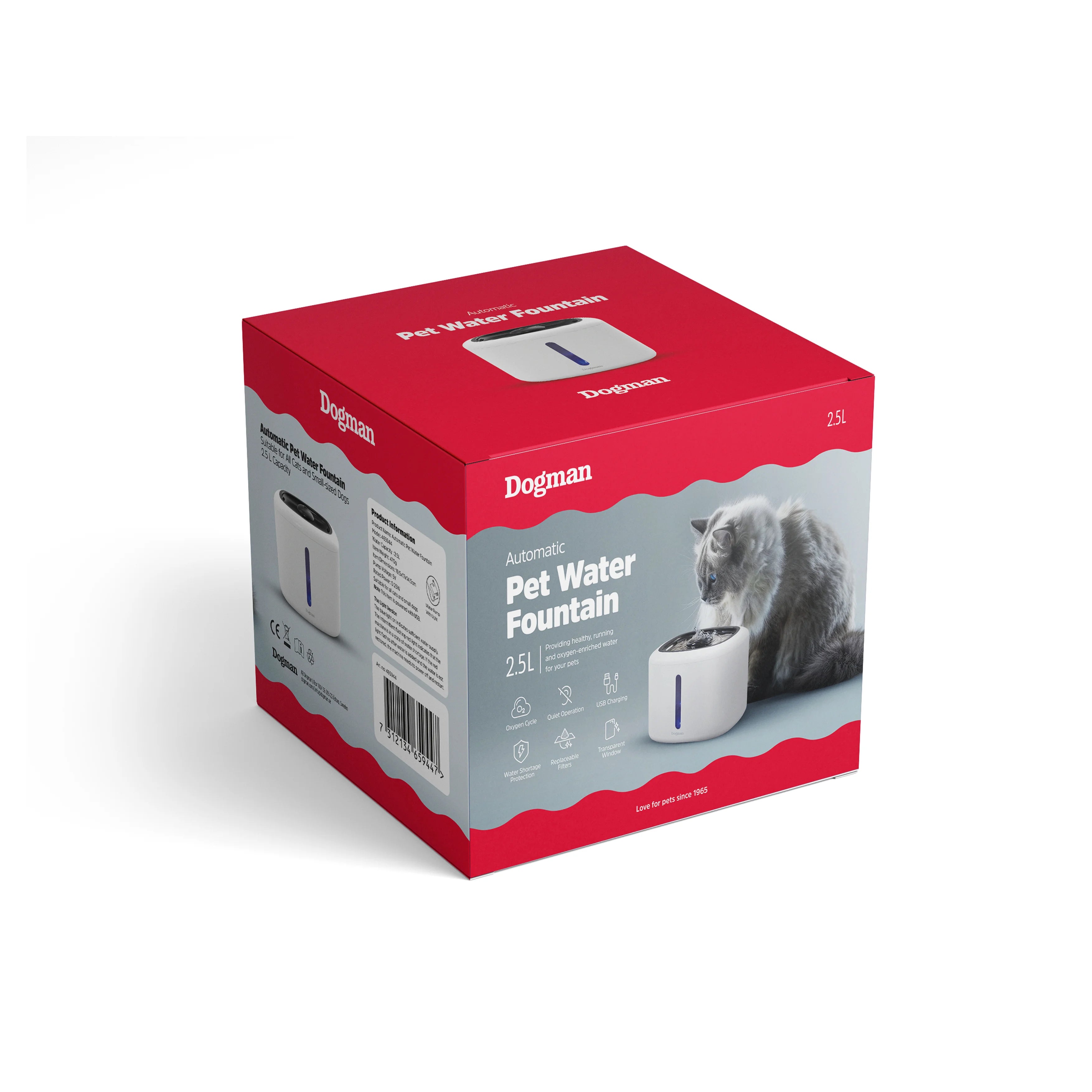 Dogman Vattenfontän Vit/svart 2,5l