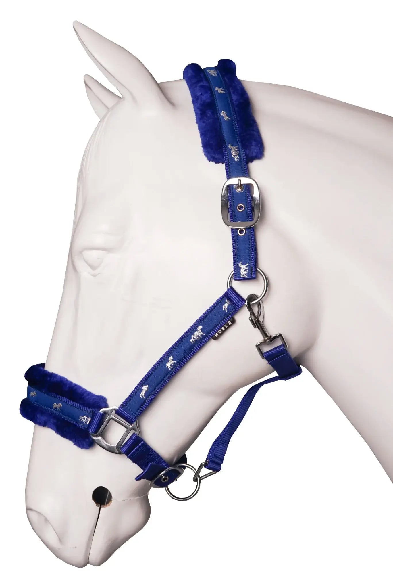 Horka Grimma, fuskpäls på nosgrimma & nackstycke - Blå