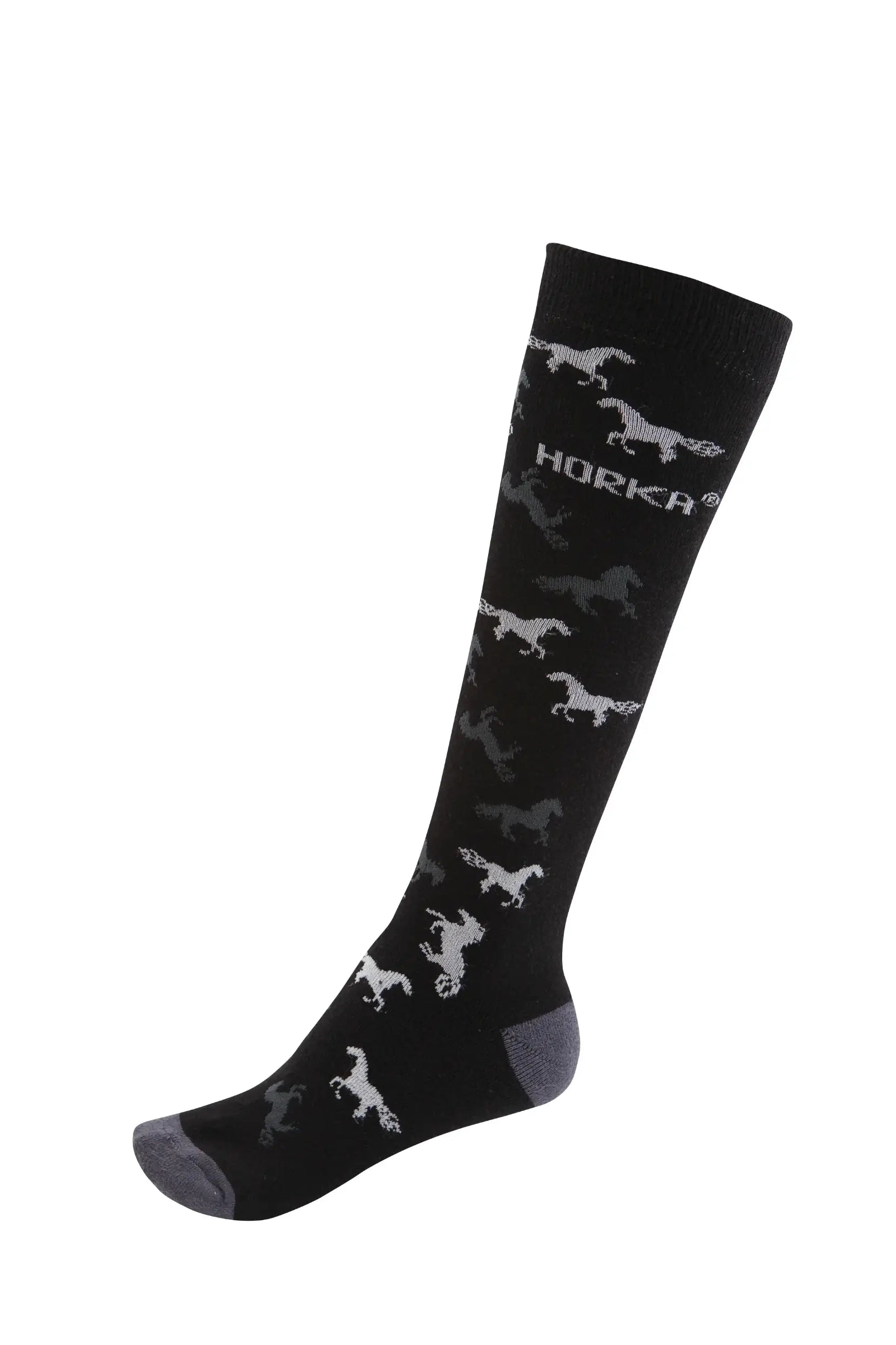 Horka Knästrumpor Dam 3st - Svart/Grå med hästmönster