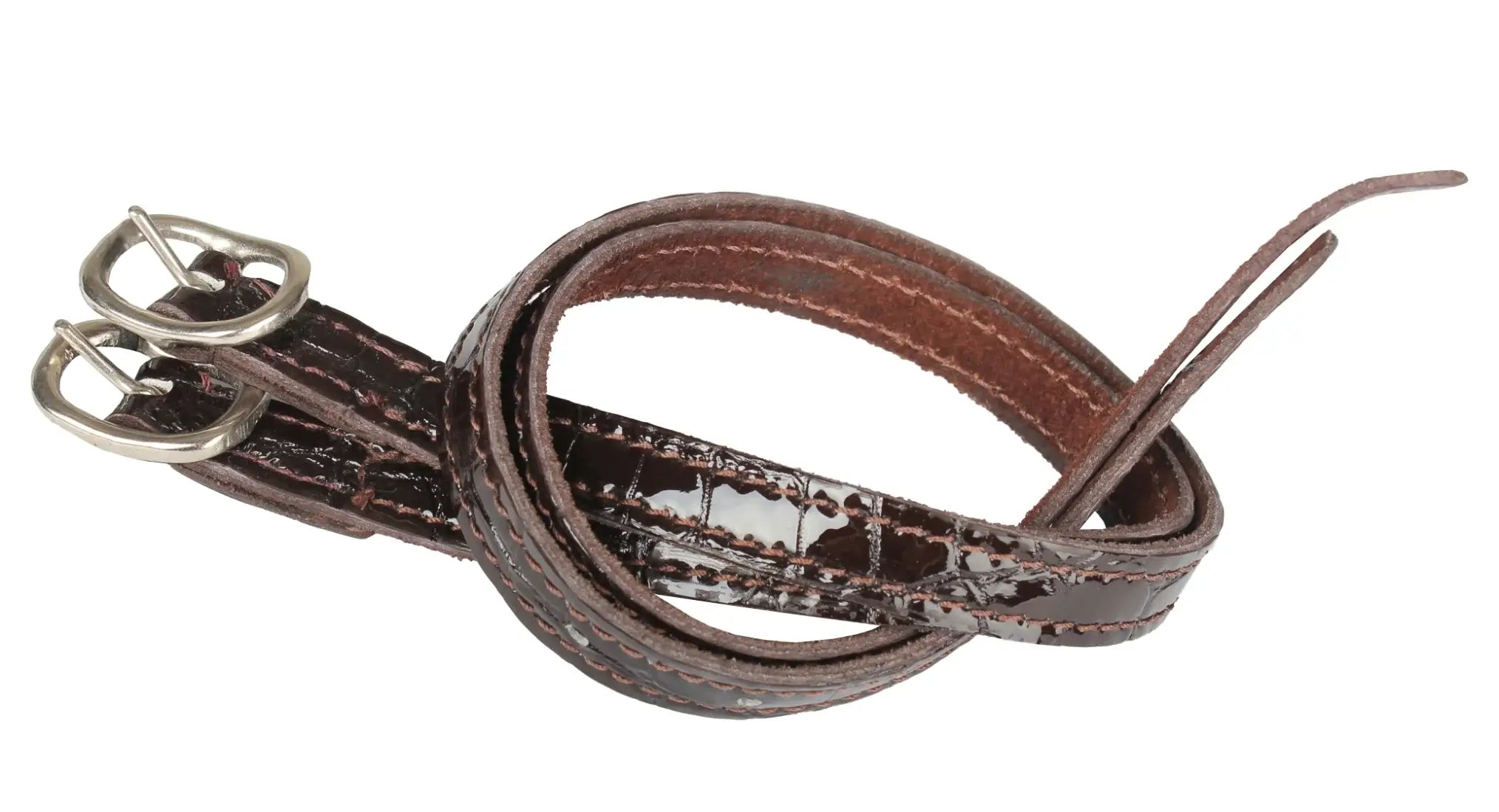 Horka Sporremmar i krokolackläder (per par) - Brun