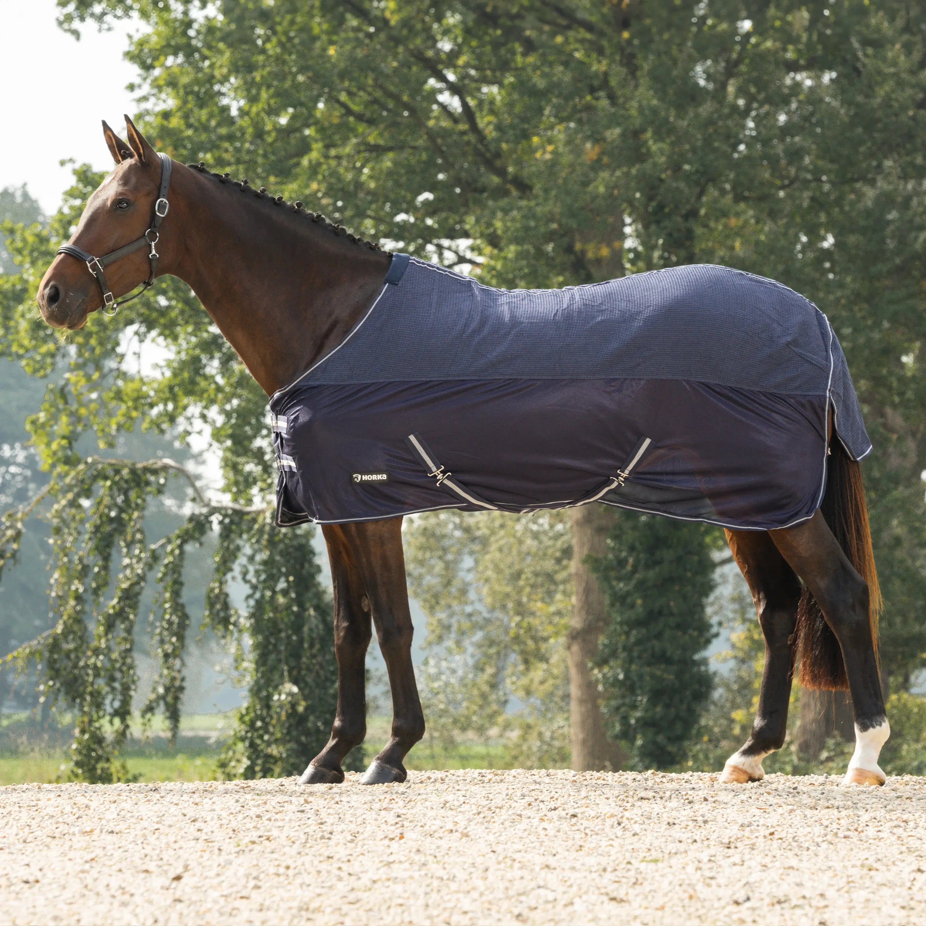 Horka Waffle bomull-mesh kombitäcke - Marinblå