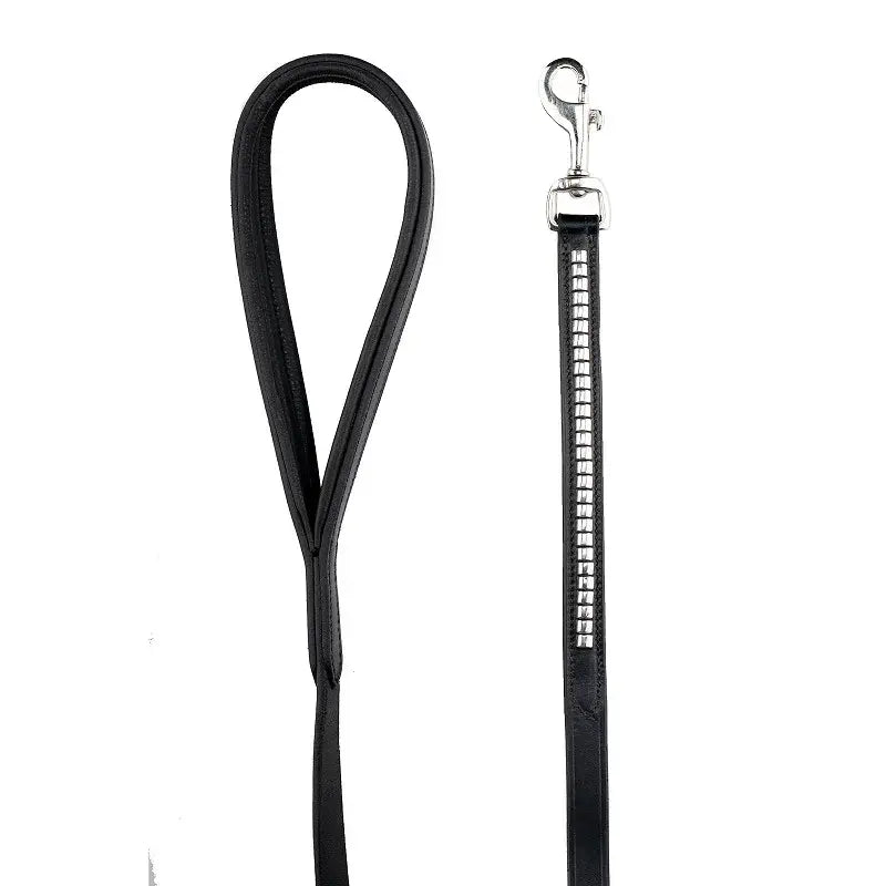 Hundkoppel i läder 1,5m - Svart/Silver