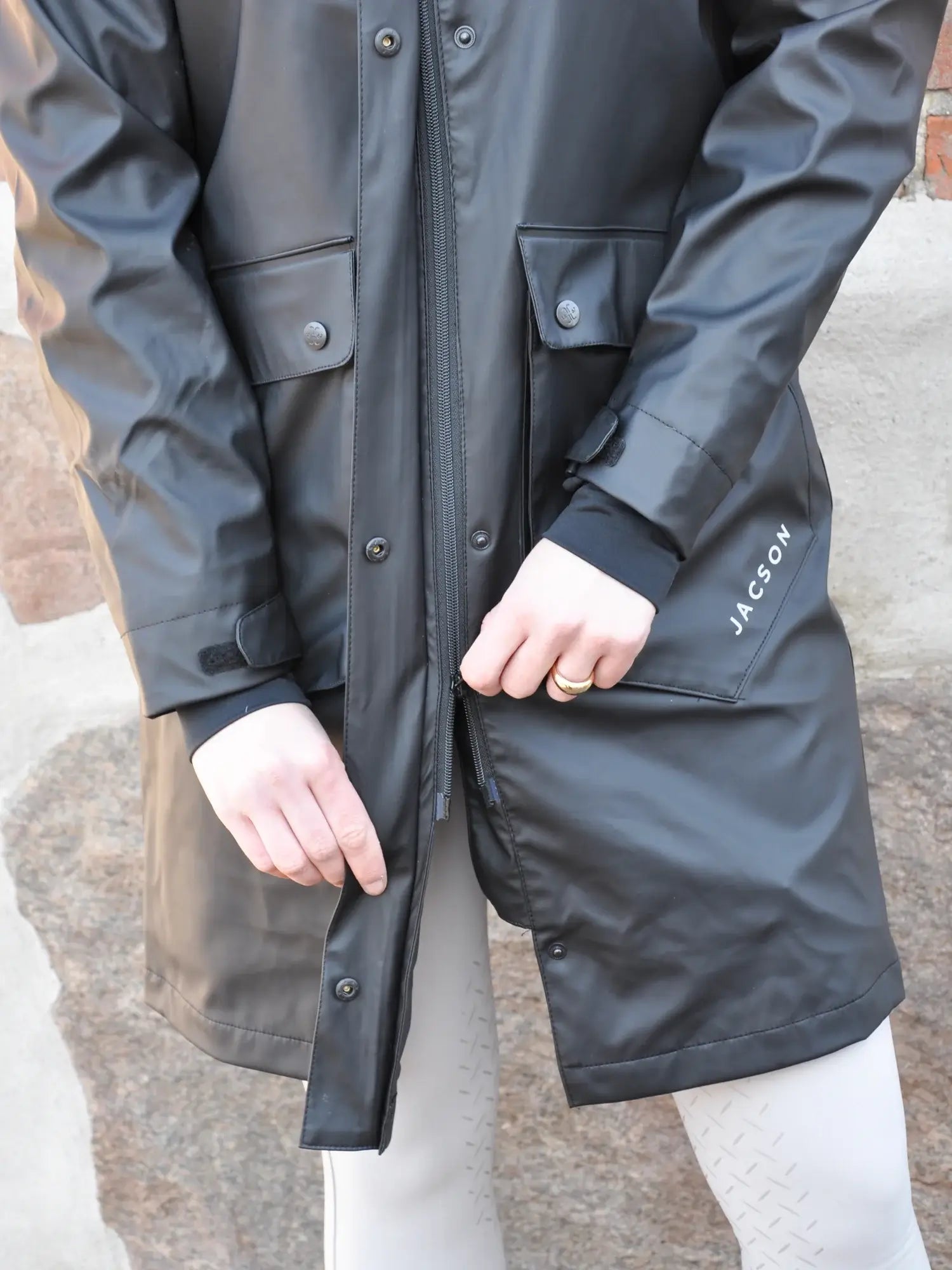 Jacson Barbro Fleecefodrad Regnkappa - Svart