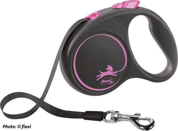 Flexi Black design rullkoppel med band 5m - Rosa