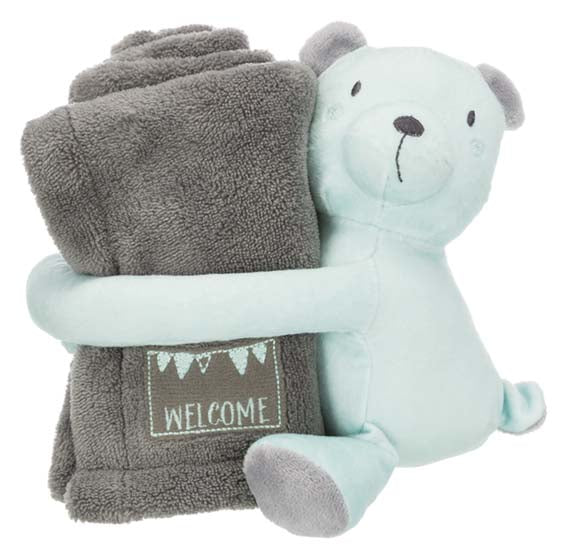 Trixie cuddly set filt/björn plysch 75×50 cm - Grå/mint