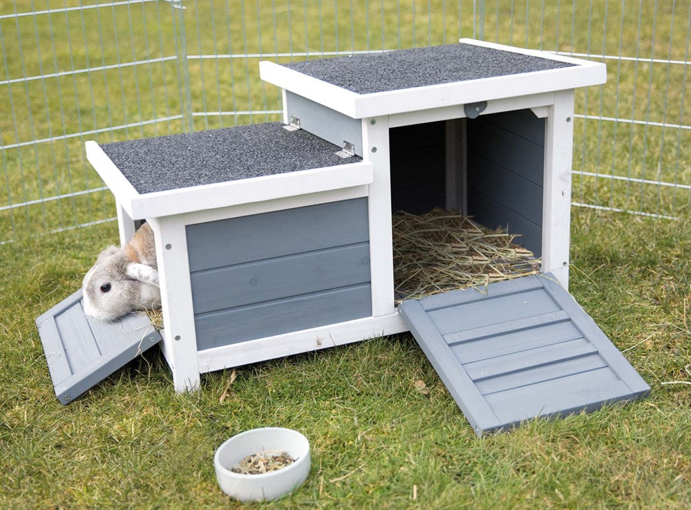 Trixie Smådjurshus Natura dubbel 70×h43×45 cm - Vit/grå