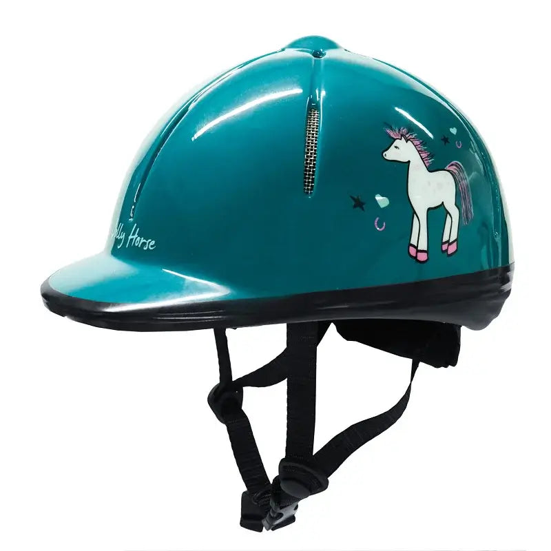 Red Horse Ridhjälm Rider Barn - Havsgrön med hästdesign