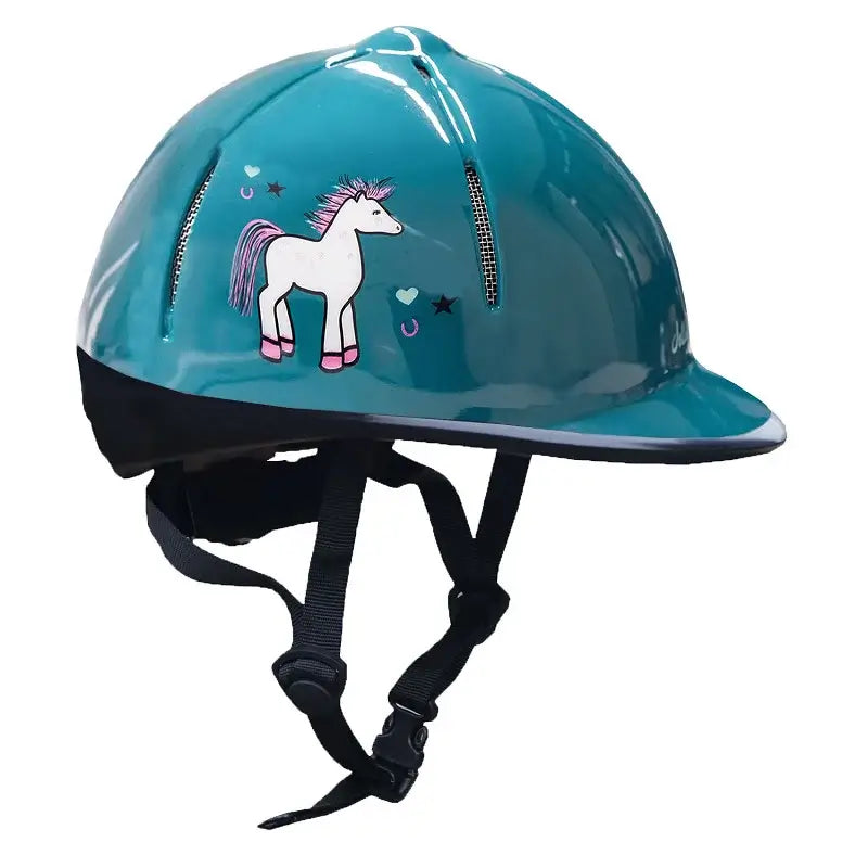 Red Horse Ridhjälm Rider Barn - Havsgrön med hästdesign